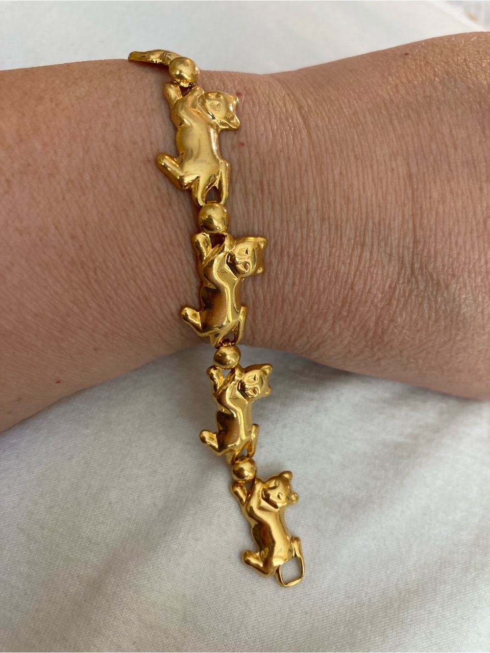 Kitty Cat Gold Tone Link Panel Bracelet